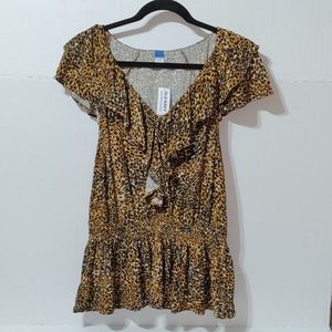 Old Navy Leopard Flutter Perplum Blouse Large Elastic Waist